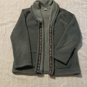 Sahalie Olive Fleece Jacket with Unique Trim, size XL. Could be unisex.